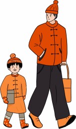 春节回家过年的人插画