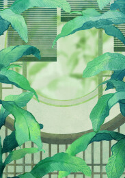 芭蕉树叶子屏风隔断门框窗户竹帘窗帘卷帘