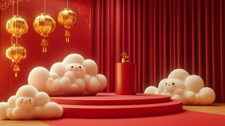 中国风卡通云朵祥和场景