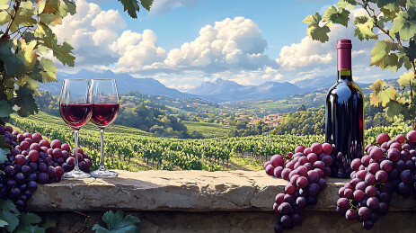 葡萄酒和葡萄插画