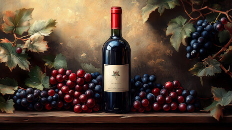 葡萄酒和葡萄插画