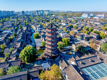 中国河北唐山滦州古城紫金塔航拍风光