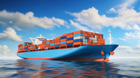 大海中航行的3D物流邮轮插画