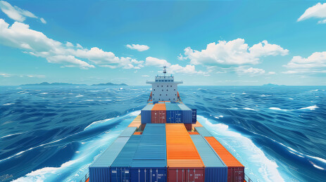 大海中航行的3D物流邮轮插画