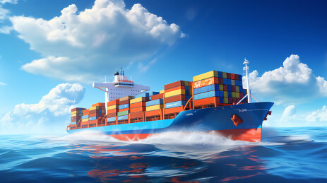 大海中航行的3D物流邮轮插画