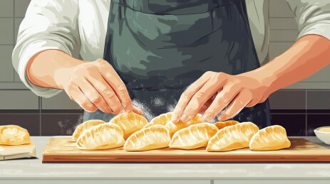 过年包饺子插画