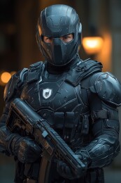 戴头盔的黑色装甲战士形象