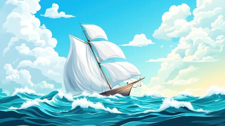 海上帆船对天的低角度视图