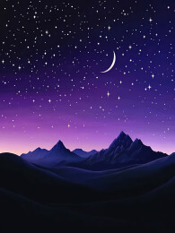 夜幕下星空映衬的剪影山景