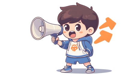 男孩拿着扩音器喊话