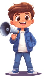 男孩拿着扩音器喊话