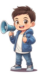 男孩拿着扩音器喊话