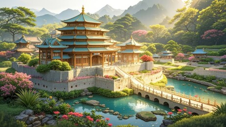 清晨的东方古建筑群