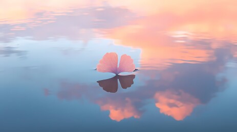 粉蓝色叶子湖水风景插画海报背景