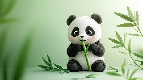 一只熊猫在吃竹子