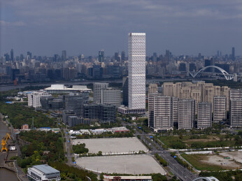 中国上海后滩SK大厦航拍城市建筑风光