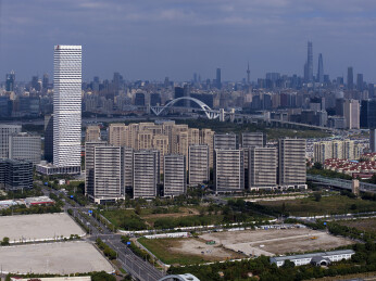 中国上海后滩SK大厦航拍城市建筑风光