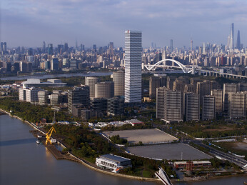 中国上海后滩SK大厦航拍城市建筑风光