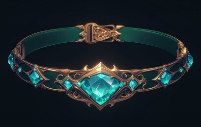 玄幻原画黑底奇幻魔幻珠宝腰带3D卡通插画