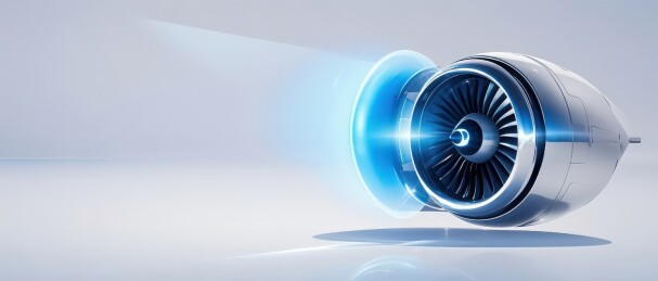 科技感十足的飞机引擎喷射蓝色光芒