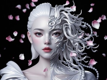 银饰佳人,花瓣飘落,梦幻唯美