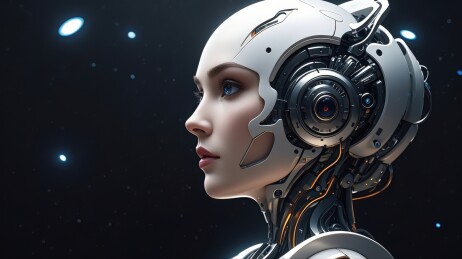 未来科技感十足的女性生化人肖像
