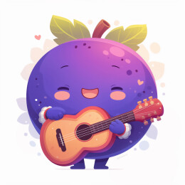 紫色水果弹吉他卡通形象插画