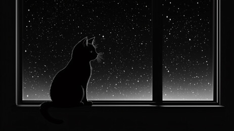 坐在窗边的猫咪剪影