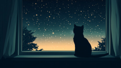 坐在窗边的猫咪剪影