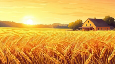 金色麦田里的温馨农舍