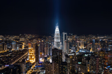 马来西亚吉隆坡莫迪卡石油双子塔日落夜景