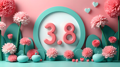 3.8妇女节鲜花边框3D立体背景图