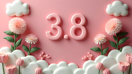 3.8妇女节鲜花边框3D立体背景图