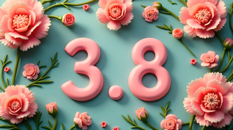 3.8妇女节鲜花边框3D立体背景图