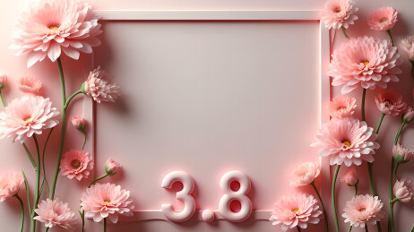 3.8妇女节鲜花边框3D立体背景图