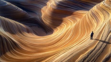 波浪岩的纹理与人影