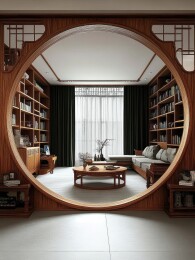 中式圆门书房设计