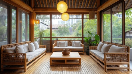 温馨竹制休息区