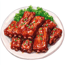 白色背景排骨红烧肉广式黑豆蒜蓉蒸排骨插画