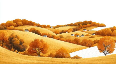 秋色山丘田野人家