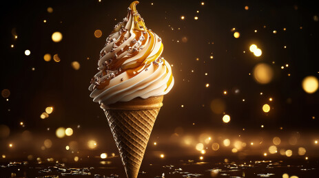 黑色背景下桌子上的冰淇淋筒特写镜头