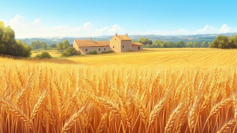 金色麦田里的农舍