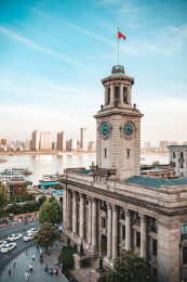 武汉地标建筑，江汉关大楼的黄昏与夜景