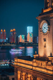 武汉地标建筑，江汉关大楼的黄昏与夜景