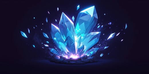 黑底原画魔力能量发光晶簇魔法宝石3D插画