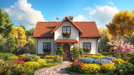 鲜花环绕的欧式小别墅