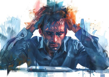 一个男人抓着头，看起来很绝望