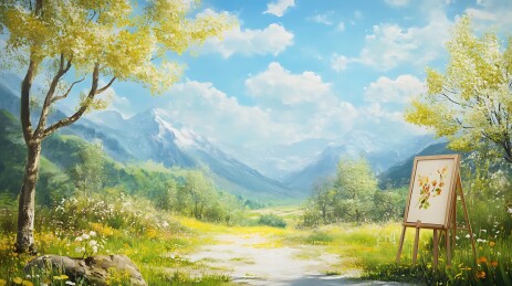 风景画  春意盎然 山间小路