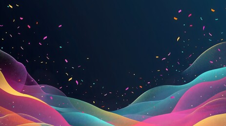 绚丽多彩的线条波浪背景,点缀彩色纸屑,