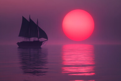 一艘帆船在宁静的湖面上航行